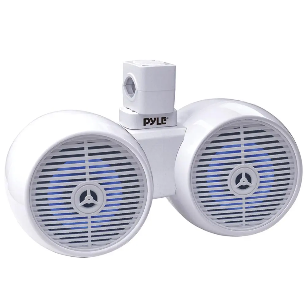 White Dual Waterproof Marine Woofer Speakers - 200W LED Lights, Bracket-Mounted Mini Box Outdoor Speakers, 200W & Above Water-Resistant Marine Audio Equipment
