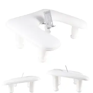 Manicure Arm Rest with Rotating Phone Holder for Nails Tech, U - Shaped Adjustable Nail Hand Rest Stand PU Leather (White)
