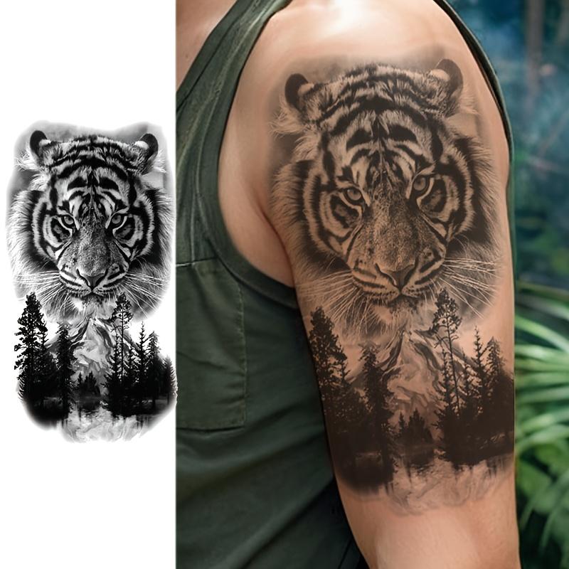 (6 Temporary Stickers with 3 Items & 3 Random Designs)Vibrant Tiger Temporary Tattoo Stickers - Waterproof, Long-Lasting 5-7 Days, Realistic Semi-Permanent Look for Arms