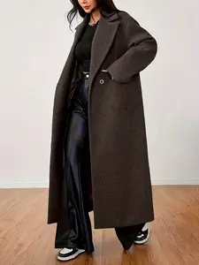 Women's Classic Solid-Color Long Sleeves Trench Coat, Suitable for Commuting, Shopping and Outdoor Activities, for Indoor and Outdoor Wear