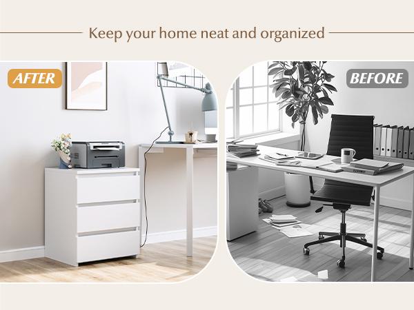 FOTOSOK Nightstand Set of 2, White Nightstand with 3 Drawers, White Bedside Table 3 Drawer Nightstand, 2 Pcs