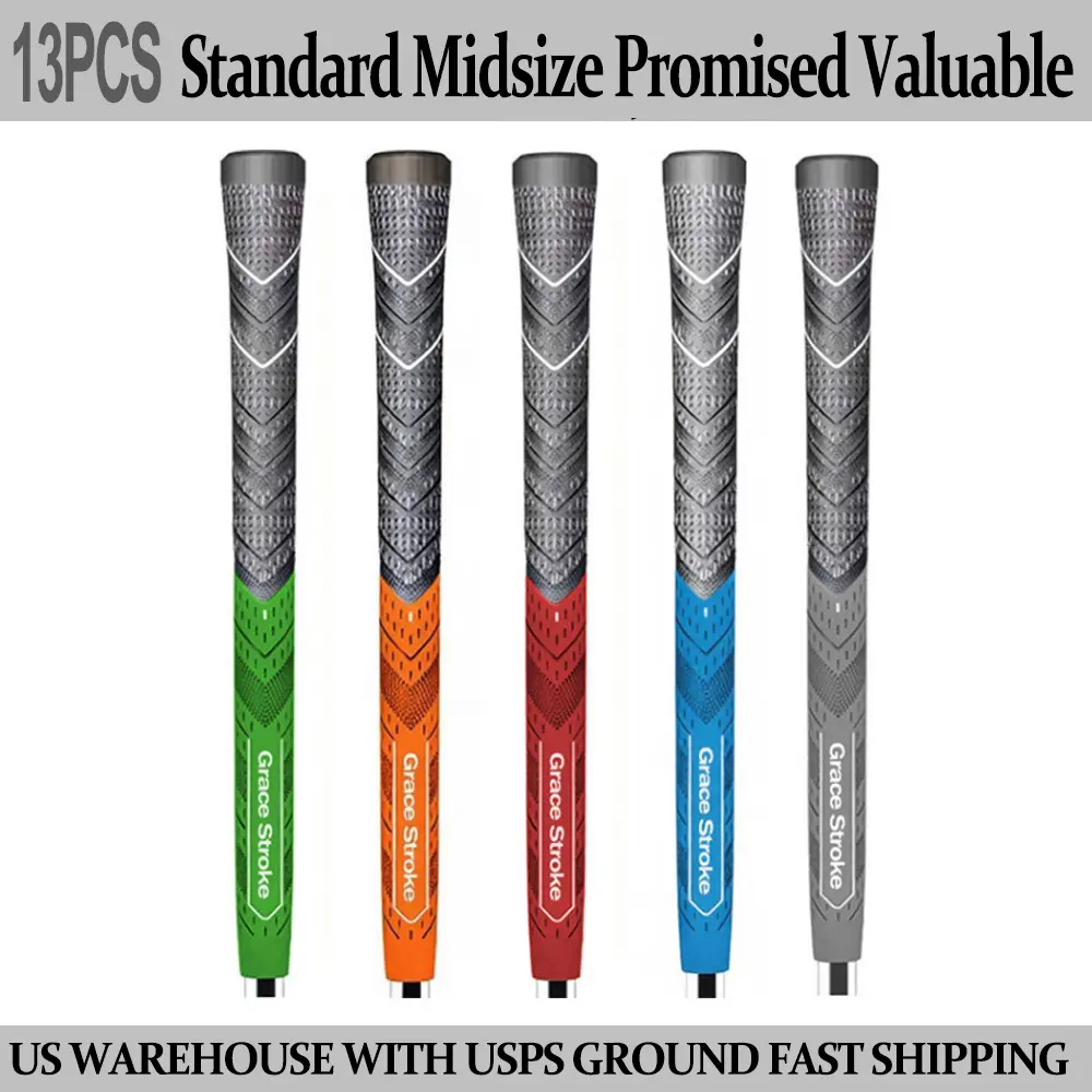 Golf Club Grips Set Of 13 Anti Slip All Weather Natural Rubber Comfort Enhanced Control 60R Standard Midsize For Golf Irons Woods