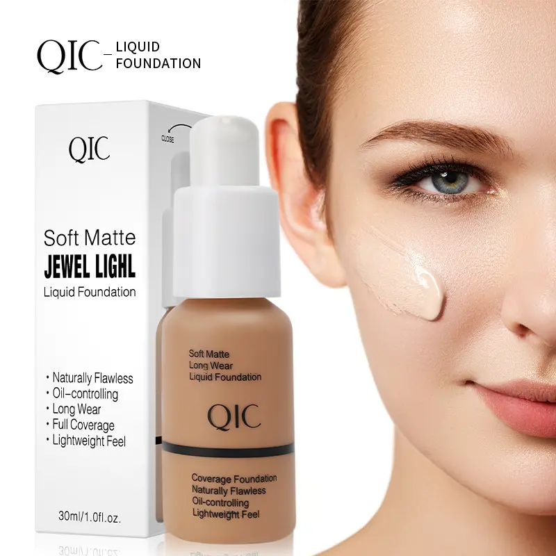 QIC Soft Matte Foundation, Hydrating Concealer for Oily Skin, Non-Cakey Wear for Daily Makeup Routine & Dating, 101 Porcelain Bottle, 30ml, Even Skin Tone, Flawless Base, Remedy For Dark Spots, Youth, Hydrates Skin