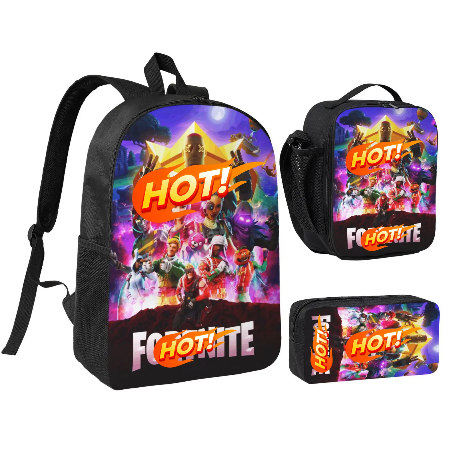 Game Fort Backpack 3PCS Nite Daypack Fashion Shoulder Bag Leisure Travel Sports Adjustable Strap Backpacks 17.3inch Cosplay Toy