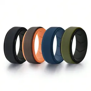 Set of 4 Men's Wedding Bands Silicone Rubber Rings Fits Sizes 7-15, Comfortable, Durable and Stylish for an Active Lifestyle 8mm Wide 2mm Thick
