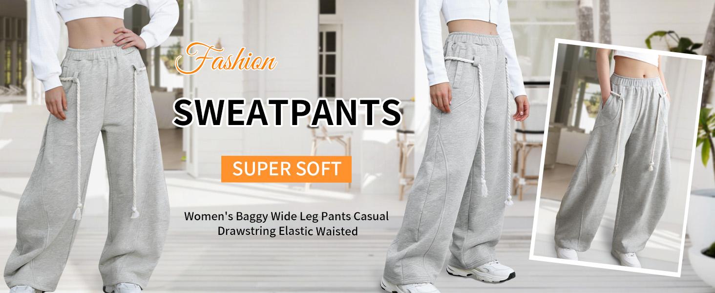 UANEO Women’s Curved-Leg Pants with Elastic Waist Rope Drawstring and Pockets Comfortable Unisex Casual Trousers Cloud-Level Comfort Fabric