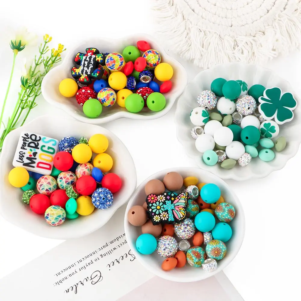 Silicone Beads Kit, Acrylic Beads Mix, 33pcs/set DIY Beading Kit, DIY Jewelry Making Kit for Bracelet & Necklace & Earrings, Jewelry Making Accessories, Diy Mixed Beads, Beads Wholesale, Beads For Bracelets
