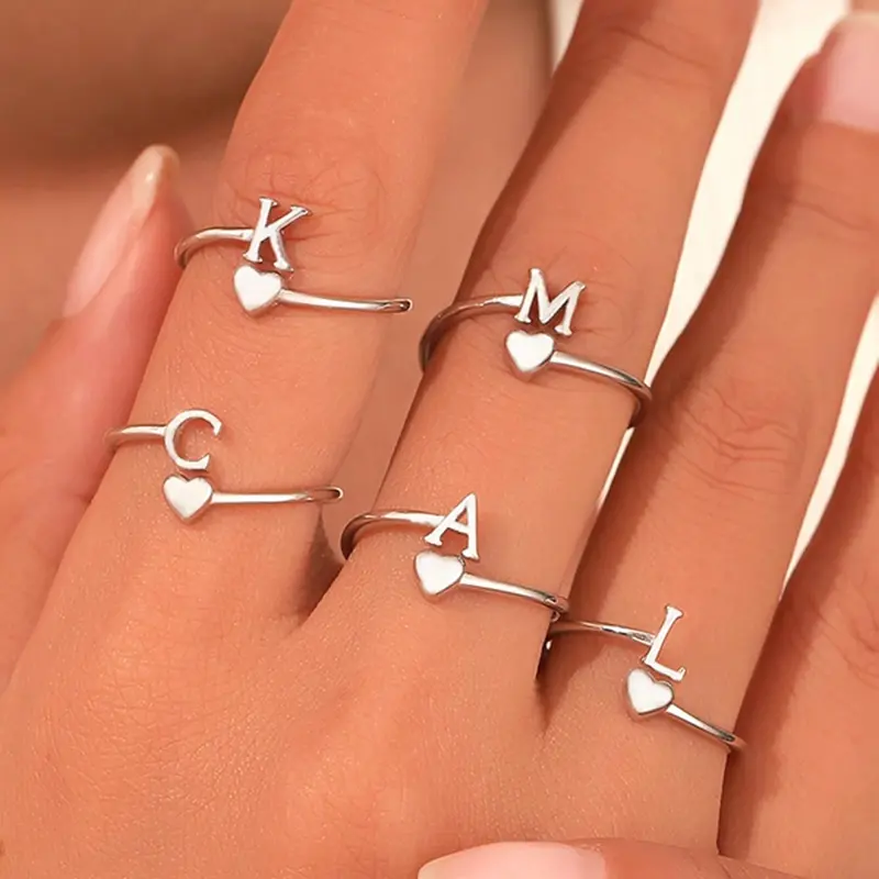 Women's S925 Sterling Silver Customized Initial Love Open Ring - Niche Custom Design, 1-Size, High-End Statement Jewelry, Daily Wear Gift for Girls