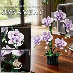 Orchid Bouquet Assembly Kit with Petals and Leaves, Elegant Decorative Floral Décor for Valentine's Day and Mother's Day, Maintenance-Free Artificial Flowers, Flower Building Blocks, Fake Orchid