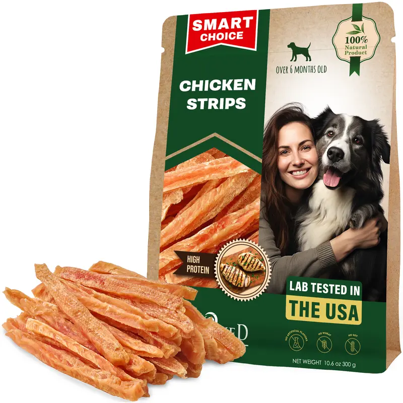 Chicken Jerky Strips Dog Treats - Long Lasting Chews for Large & Small Dogs