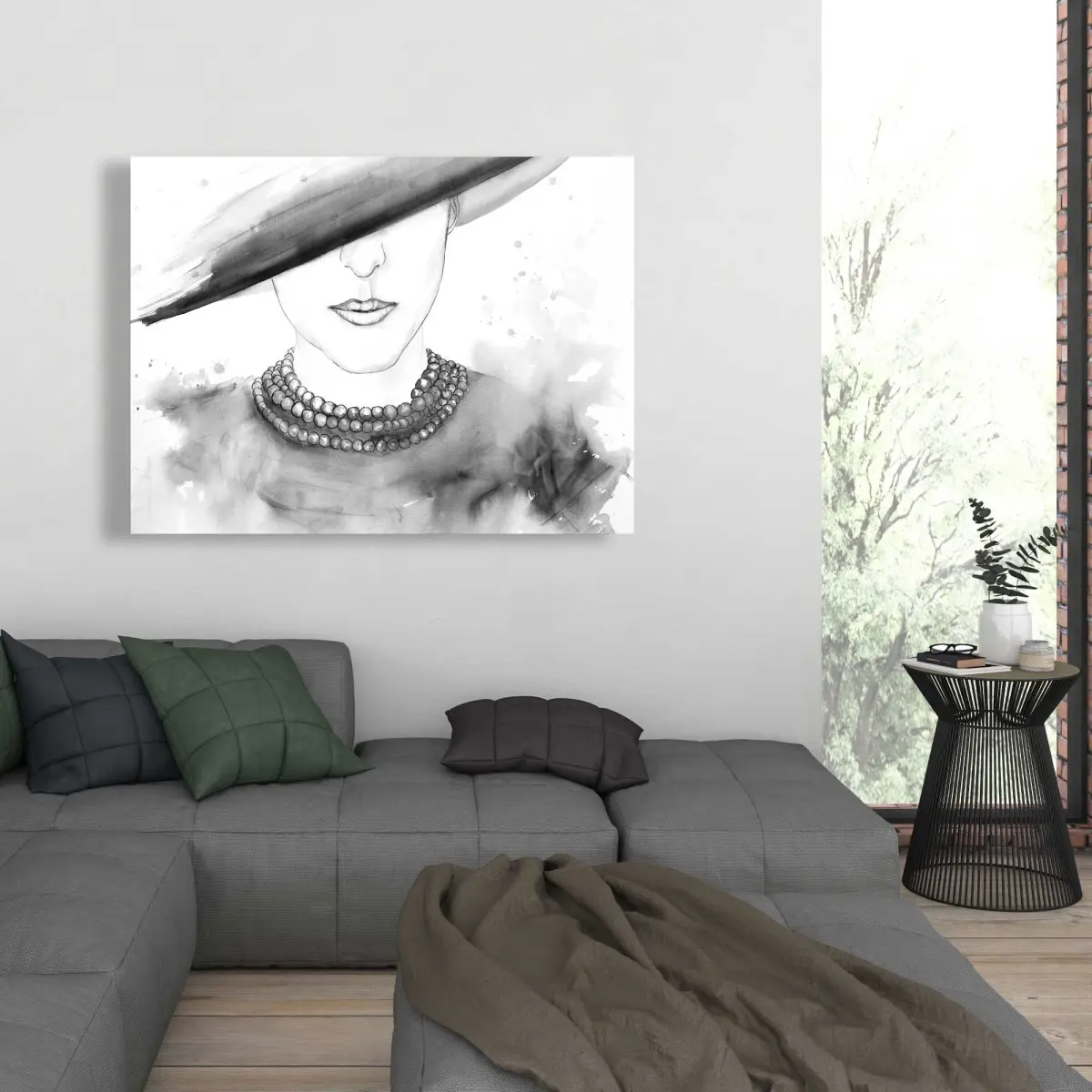 212 MAIN 36x48 in High-Def Artistic Figurative Woman Wall Artwork - Mysterious Hatted Lady, Dramatic Contrast Print, Modern Art Home Decor Accessory for Room Use