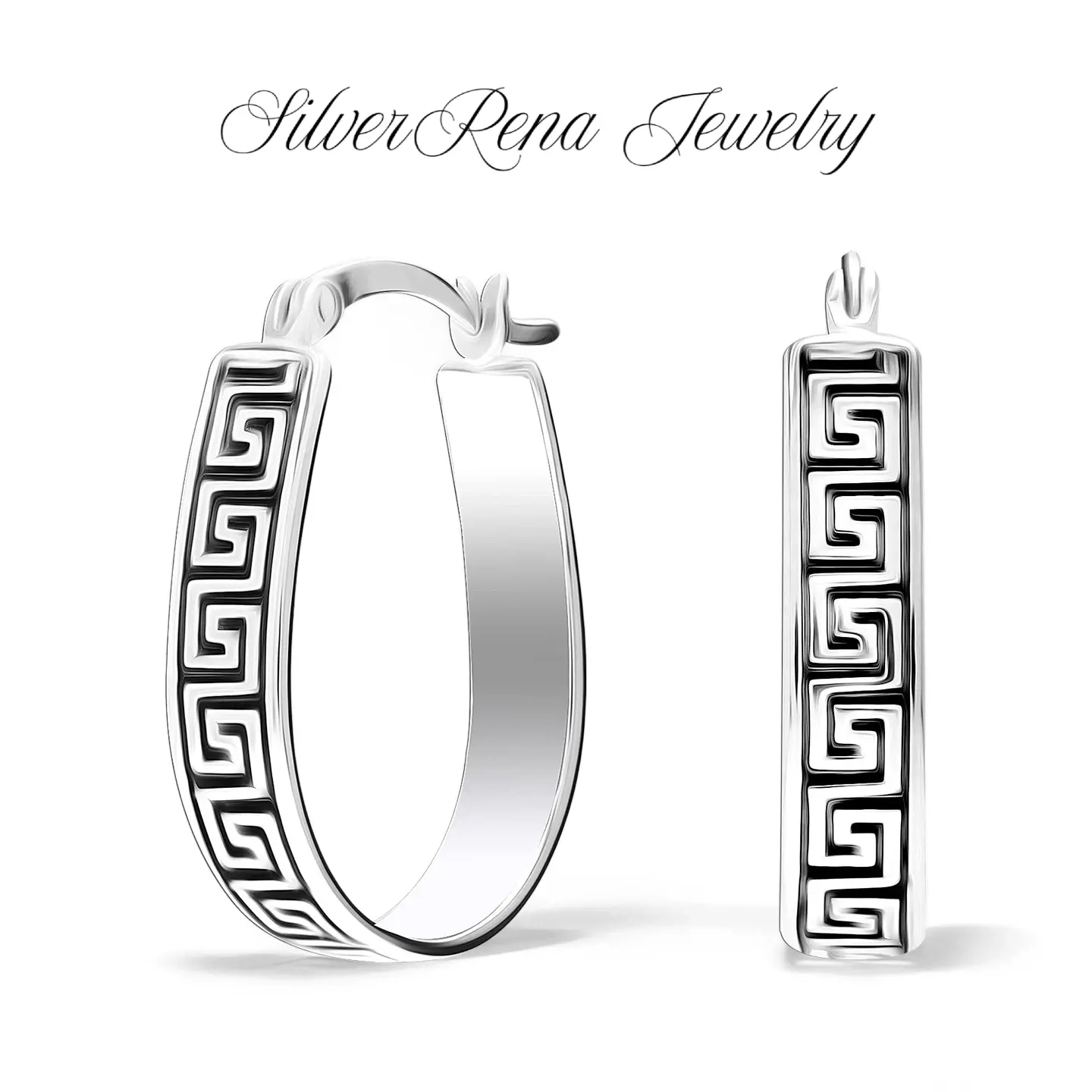 Women's S925 Vintage Artificial Gemstone Hoop Earrings - Ancient Greek Rune Engraved, Hypoallergenic Sterling Silver Drop Huggie Earrings, Ideal Birthday Gift for Lovers, Suitable for Daily Wear & Party, Vintage Artificial Gemstone Earrings