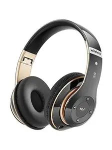 P-HPS017    Bluetooth Headphones Over Ear, 6S Wireless Headphones Wired with 6 EQ Modes, 40 Hours Playtime Foldable HiFi Stereo Headset with Microphone, FM/TF for Cellphone/PC/Work (Black & Gold)