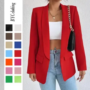 2025 Red New Women's Basic Clothing Set Red Blazer Jacket Top Suit Womenswear Long Sleeve Chic Can be used with raincoat