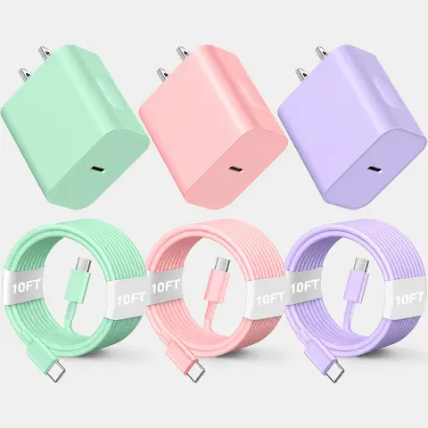 GSASUPJ 20W USB C Fast Charger Block with 10ft Cable - for iPhone 17/16 Pro/16 Plus/15 Pro Max/15, iPad 12.9/11/Air 4th/6 Gen/Mini, Mobile Cellphone Electronic Devices, Type C Adapters