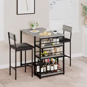 Dining Table Set for 2 with Wine Rack, Metal Frame, Modern Bar Table, 2 Chairs, Rectangular Kitchen Design for Small Spaces Apartment Furniture Minimal
