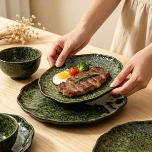 Irregular Crystal Ceramic Steak Plate, High-End Shallow Dish, Ideal for Outdoor BBQ, Party, Kitchen, Jewelry Storage, Restaurant Use