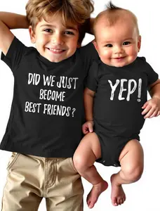 Tstars Did We Just Become Bestfriends? Big Brother Sister Little Bro Sis Matching Sibling Kids Shirt & Baby Bodysuit Set