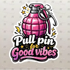 Pink Grenade Pull Pin Vinyl Sticker, Adhesive Decorative Die-Cut Sticker for Good Vibes & Positive Mental Health Humor (Toys & Hobbies, DIY Scrapbooking & Stamping), Adhesive Stickers Stickers, Decorative Sticker Stickers