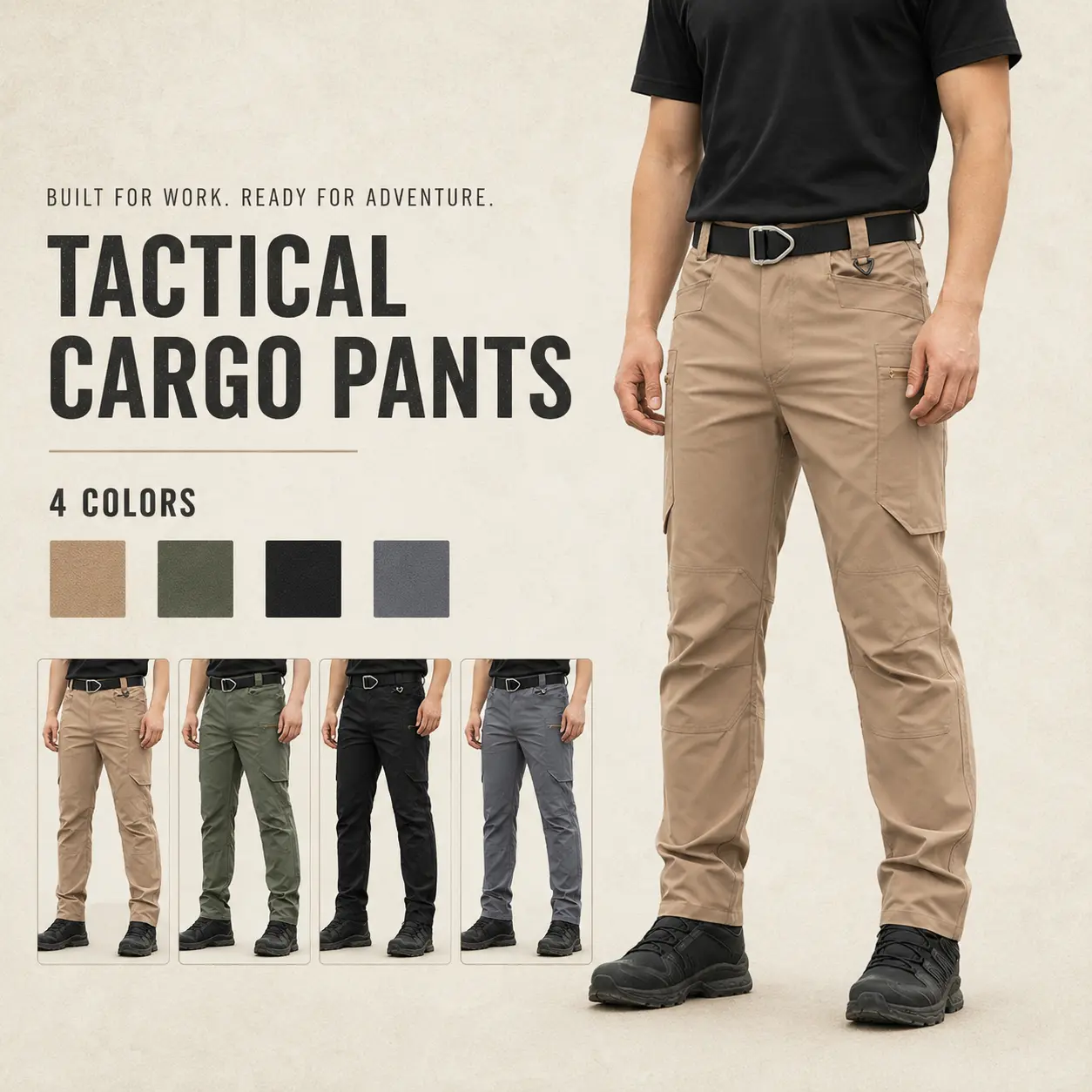 Men's Tactical Cargo Pants, Multi-Pocket Outdoor Work Pants, Durable Straight Leg Hiking Trousers for Work, Camping, Fishing, Travel & Everyday Wear**