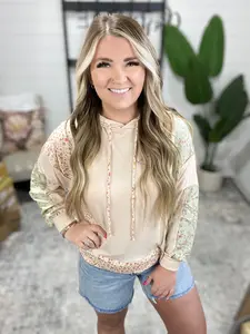 Floral Patchwork Hooded Pullover