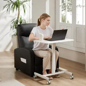 Rolling Laptop Desk with Wheels - Adjustable Height Mobile Workstation for Home Office, Overbed Table & Small Spaces - White