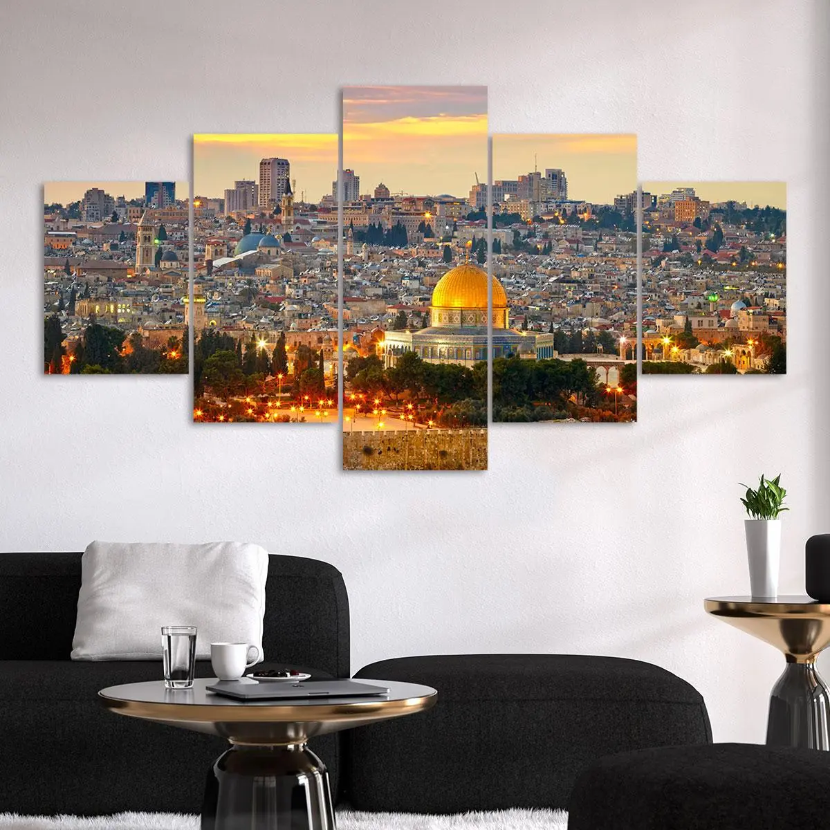 Jerusalem Dusk Scene Of Interwoven History and Sanctity Canvas Unframed Cityscape Print Poster, 5 Counts/set Artistic Fashion Home Poster, Perfect Living Room Wall Art Decoration, Bedroom, Office