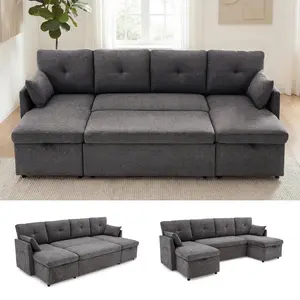 【2 Packages】Oversized Sleeper Sofa Couch, 100 inch 2 in 1 Pullout Couch Bed with Side Pockets for Living Room, Sectional Sleeper Sofa Bed with Double Storage Chaise