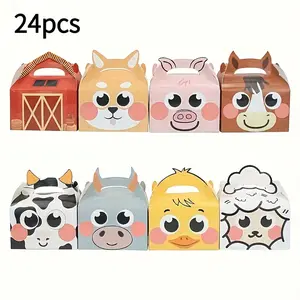 24pcs Cute Farm Animal Gift Box, Containing 8 Adorable Animal Designs (Horse, Pig, Cow, Sheep, Chicken, Duck, Bull, Ram), Suitable For Birthdays, Graduations, Baby Showers, Cosmetics, And Party Favors, As Well As Farm Animal Themed Party Decorations