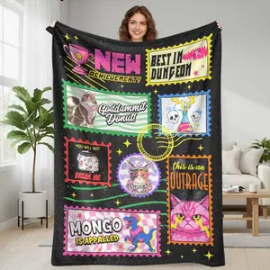 Funny Cat and Dinosaur Stamps Flannel Blanket  Princess Donut and Mongo Is Appalled Print  Ultra Soft  Cozy  Lightweight  Breathable  Perfect for Sofa  Couch  Bed  Living Room  Bedroom  Home Decor  Gifts for Friends  Christmas  Birthday summerwins