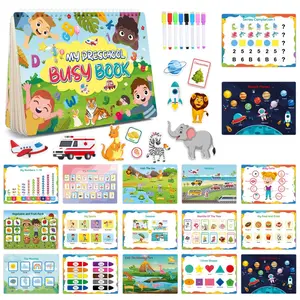 Busy Book, 1 Set Preschool Learning Activity Book with 8 Color Markers, Sensory Education Sticker Book, Educational Supplies for Boys and Girls, Learning Materials