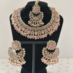 Bollywood Premium Polki Necklace Set with Earrings and Mangtika Jewelry