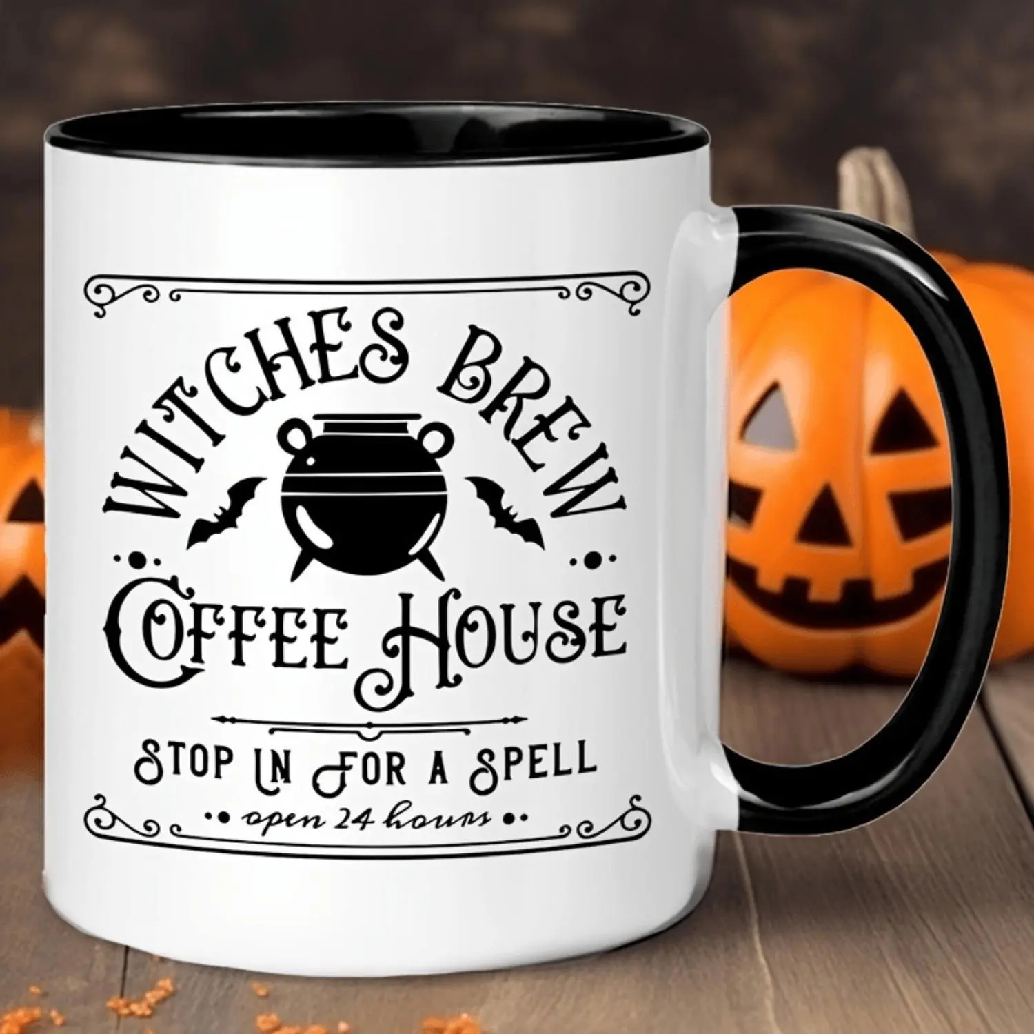 1pc Halloween Ceramic Coffee Mug - Witches Brew Coffee House Design with Witch Hat & Broomstick, 24-Hour Spell-Open Novelty Cup, Dishwasher-Safe Ceramic, Funny Gift for Her, No Assembly Required, Halloween Mugs