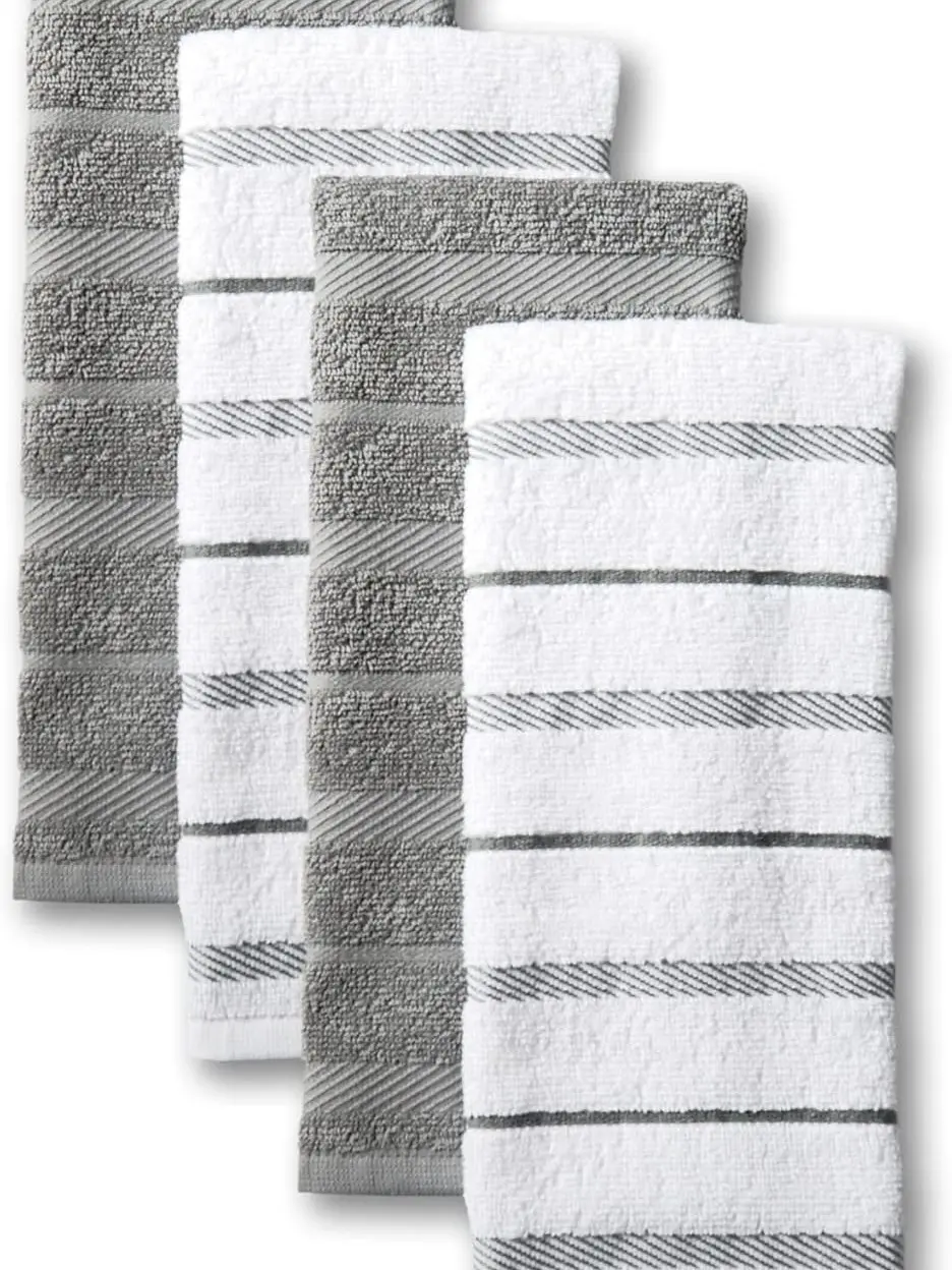 Kitchen Towel 4-Pack Set, Grey/White, 16"x26"