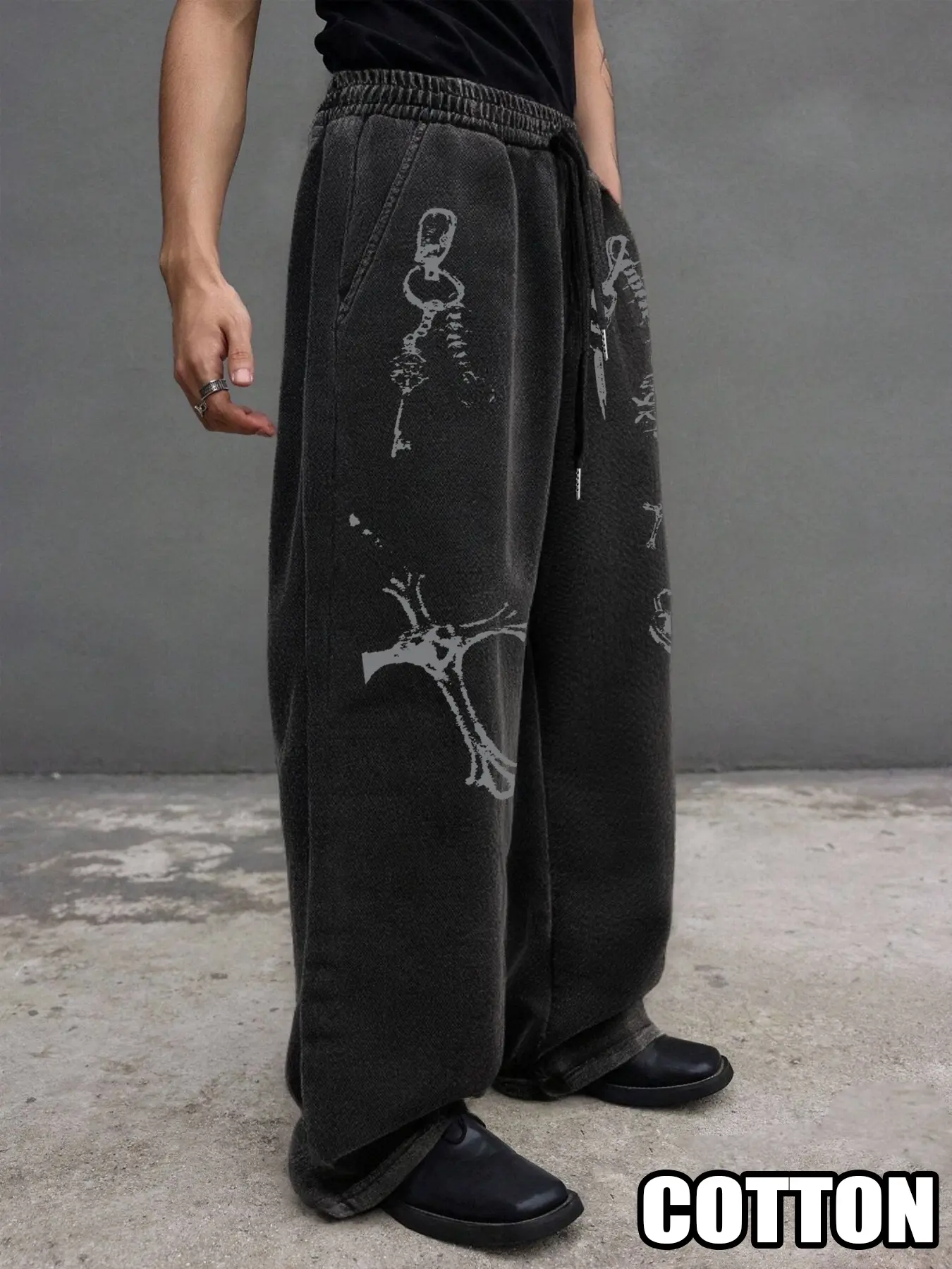 Spring Summer Cotton Blend Elastic Waist Keychain Print Crossbody Pants, Stretchy Street Retro Casual Style, Fashionable Daily Wear Women's Clothing