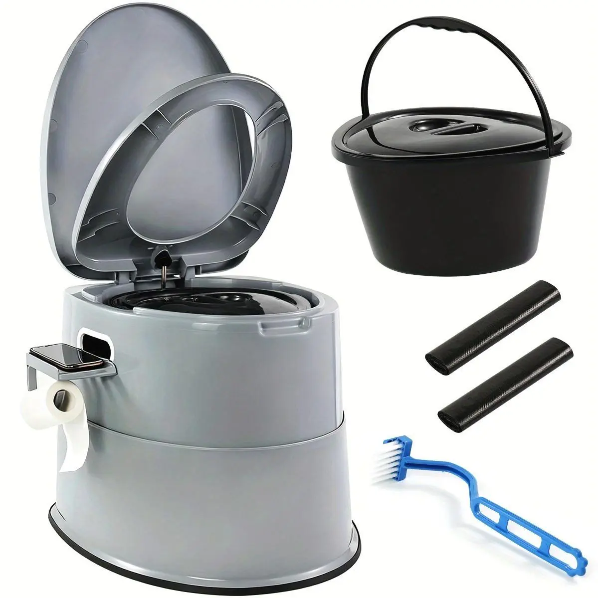 Extra Large Portable Toilet for Adults Indoor Outdoor Commode W/Detachable Inner Bucket & Removable Paper Holder, Lightweight & Compact for Camping, Boat, Van, Emergency Use