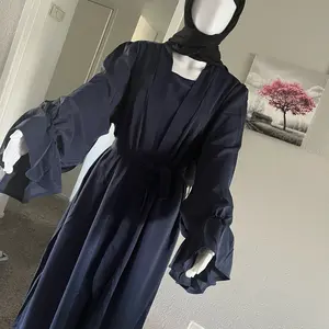 1set Women Nida Fabric Breathable, Soft Touch Sleeveless Open Front Abaya With Belt, Versatile Everyday Casual Wear