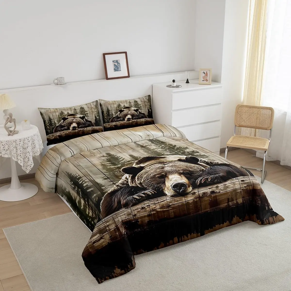 Feelyou Wildlife Inspired Microfiber Comforter Set - Decorative Western Rustic Farmhouse Bedding Set with Duvet Insert for Men, Decorative Bedding Set