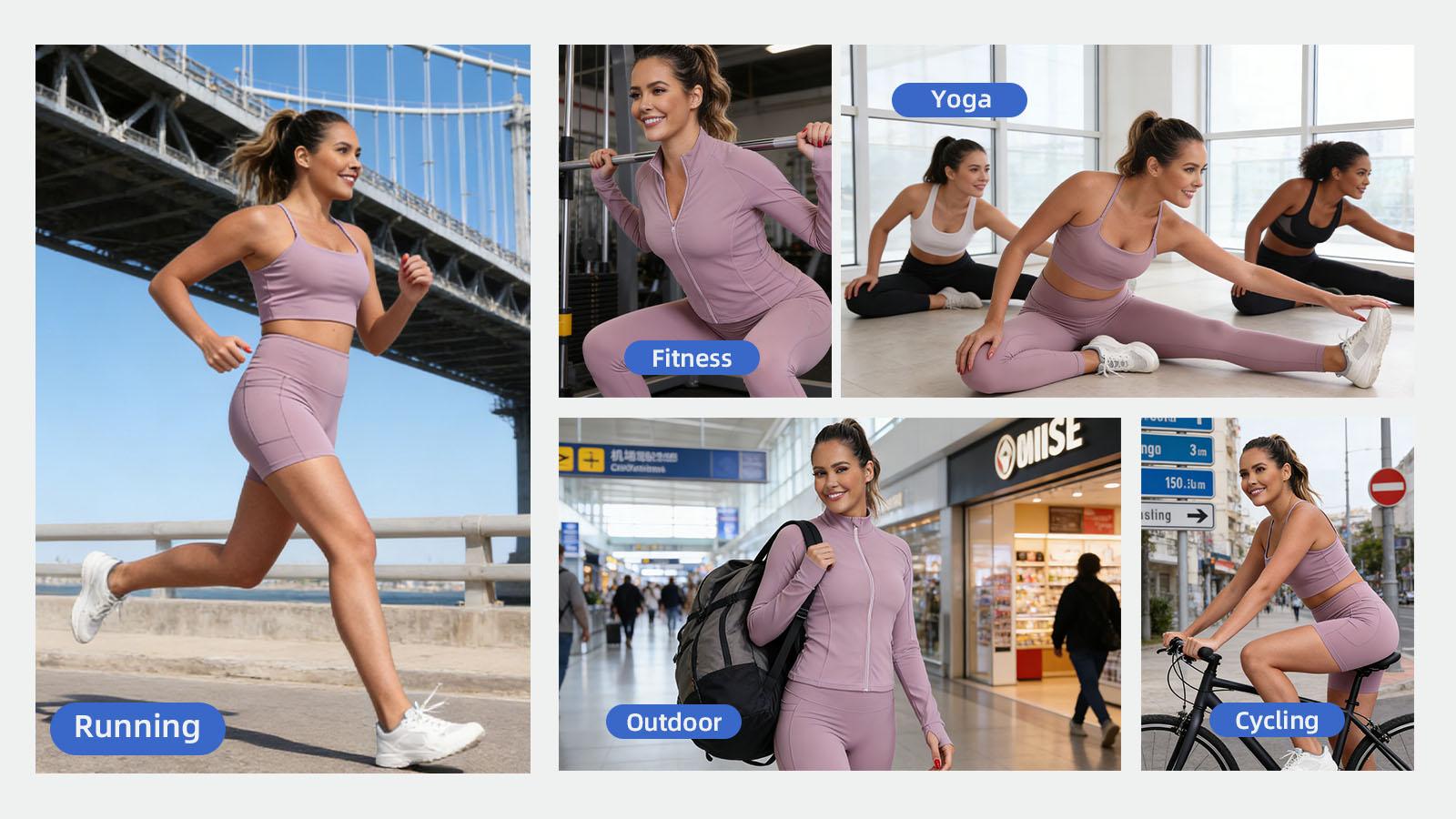 【LOCAL SHIPPING】2026 NEW 2/3 Piece Workout Set S-2XL - Longline Sports Bra + Side Pockets Leggings/Shorts + Full Concealed Zip Jacket with Collar Shield – Women’s Yoga Outfit Activewear for Gym Running Training Lightweight Compression Sportswear