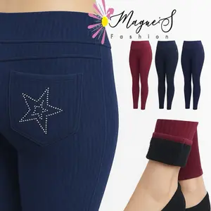 1170-Winter Leggings with Rhinestone Star Pocket in Navy, Burgundy and Black Colors and sizes coming  S/M and L/XL ( Not Individual sizes)