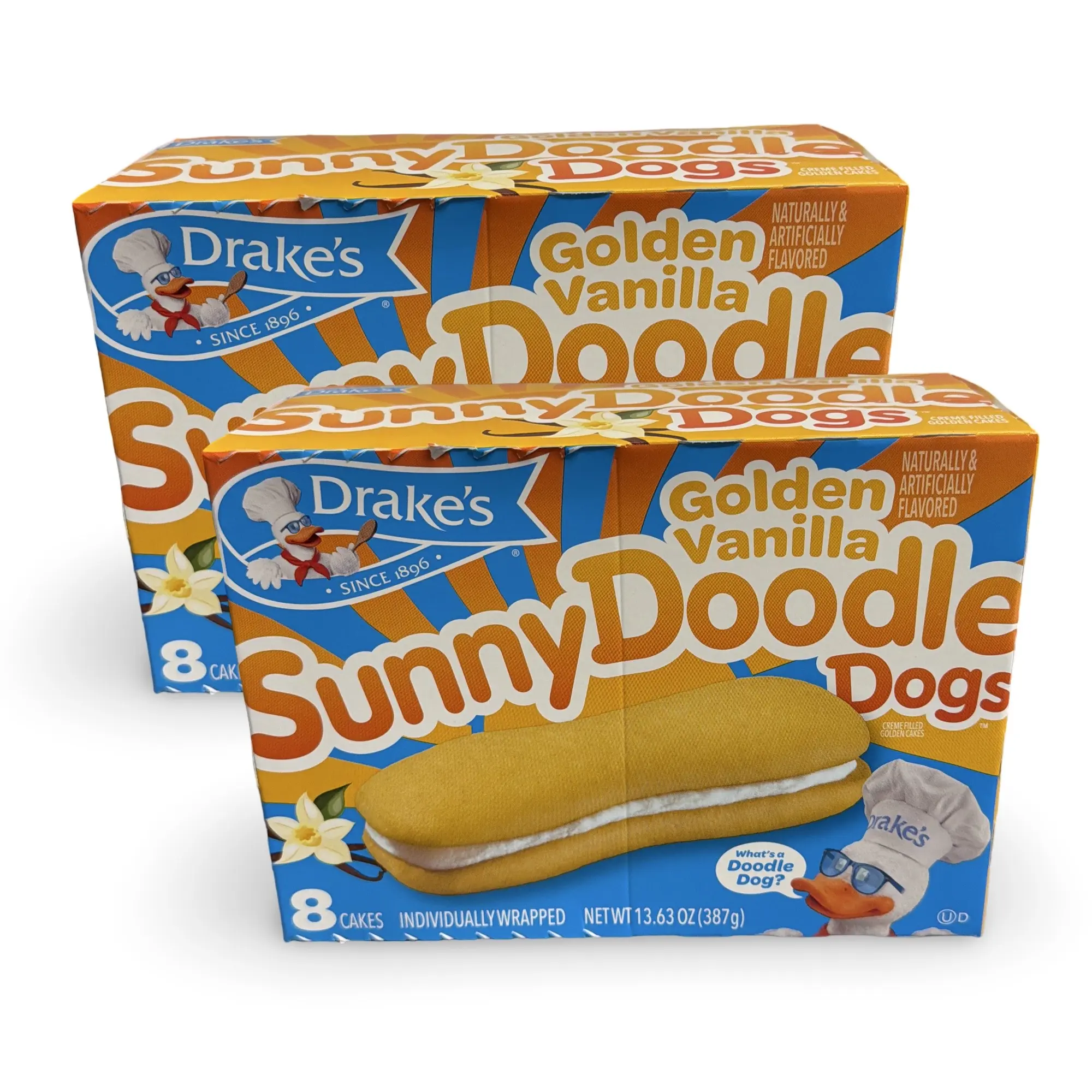Drake's Limited Edition Devil Dogs – 2 Boxes | Sunny Doodle Vanilla Cream Snack Cake Sandwiches