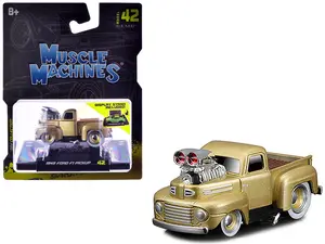 1949 Ford F1 Pickup Truck Gold Metallic 1/64 Die Cast Model Car by Muscle Machines