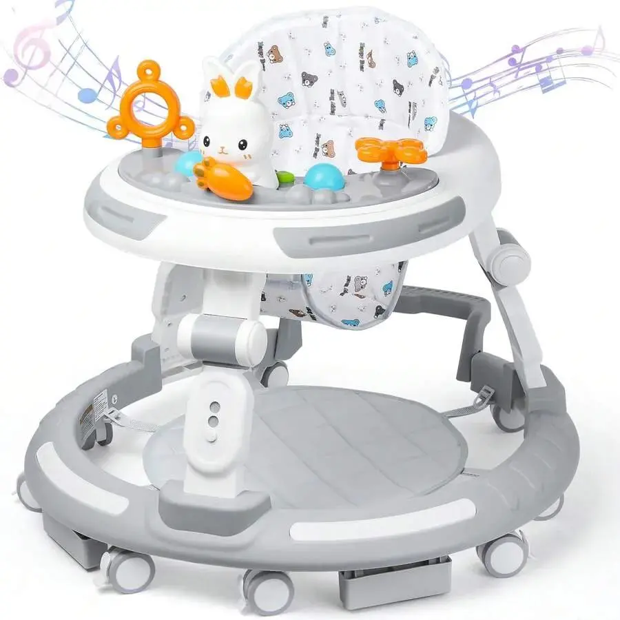 Safety First 4In1 Baby Walker Activity Center Adjustable Height AntiRollover Foldable 8 Silent Wheels 2 AntiSlip Strips MultiFunction Modes Learning Walker Dining Chair SelfWalk Trainer for Toddlers 6-18 Months Unisex Portable Six Wheels, Baby Items