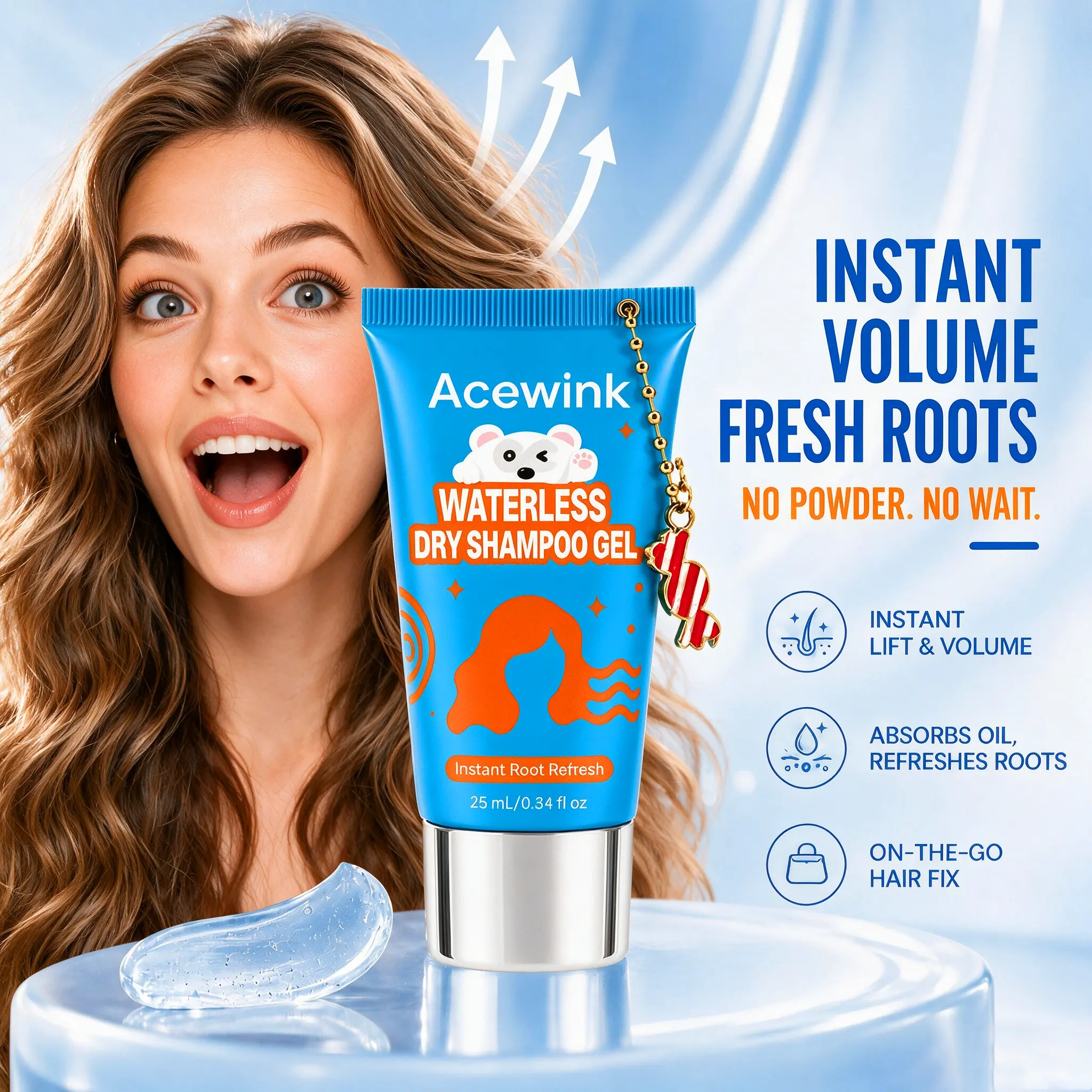 Acewink Waterless Dry Shampoo Gel - Lightweight No-Rinse Leave-In Shampoo for Oily Hair, Instant Root Refresh, Gym & Travel-Friendly Hair Care