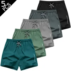 5PCS, Men's casual ice silk feel sports shorts, perfect for summer wear