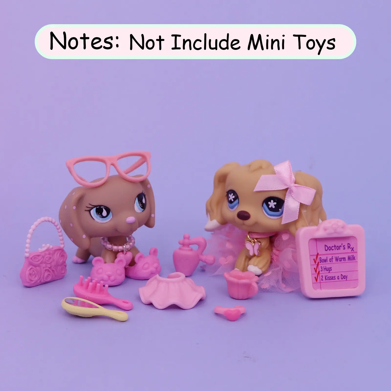 15 Pcs Pink Mini Doll Care & Dress Up Accessories Playset, Tiny Doll Miniature Props Include Doctor Prescription Pad, Hair Comb Mirror, Tutu Skirt, Glasses, Handbag, Shoes, Hair Bows Jewelry, Dollhouse Pretend Play Decor Gift for Girls