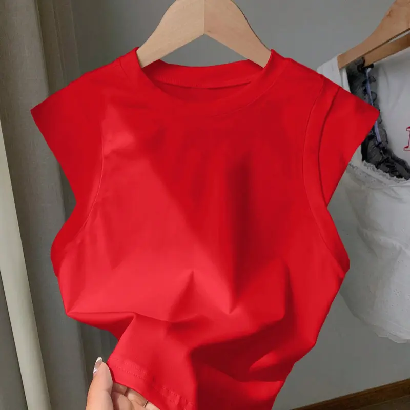 Women's Summer Casual Chic Minimalist Basic Solid Color Fitted T-Shirt, Stylish 2-In-1 Design Perfect for Valentine's Day, Lightweight Versatile Top, Casual Comfy Tee, Womenswear, Casual Comfy Clothes