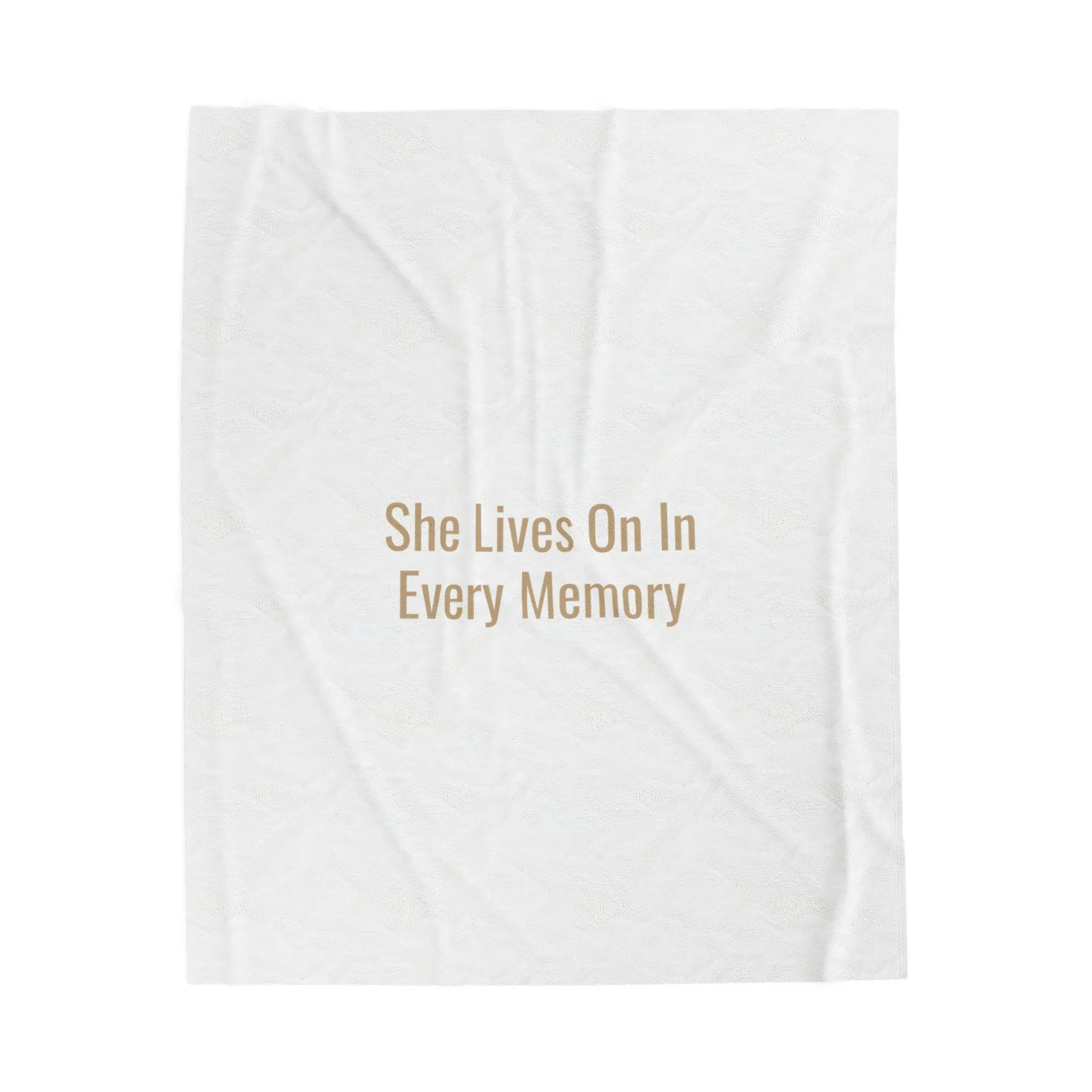 She Lives On In Every Memory Sherpa Throw Blanket | Summer Sympathy + Bereavement Comfort Caregiver Gift in Warm Sand — Awareness Memorial S