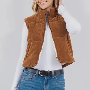 Cropped Corduroy Puffer Vest with Sherpa Lining