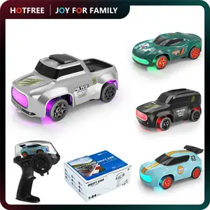 Hotfree Mini RC Drift Truck, 1/64 Scale 4WD Remote Control Car with Various Colors LED Lights & DIY Custom Stickers, Fun Desktop Play, Christmas Birthday Gift for Boys & Kids